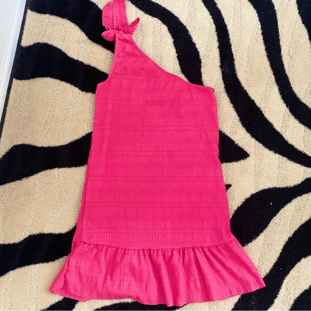 *NWOT* ONE SHOULDER DRESS Ruffle Hem Pink Size XS - Picture 3 of 5